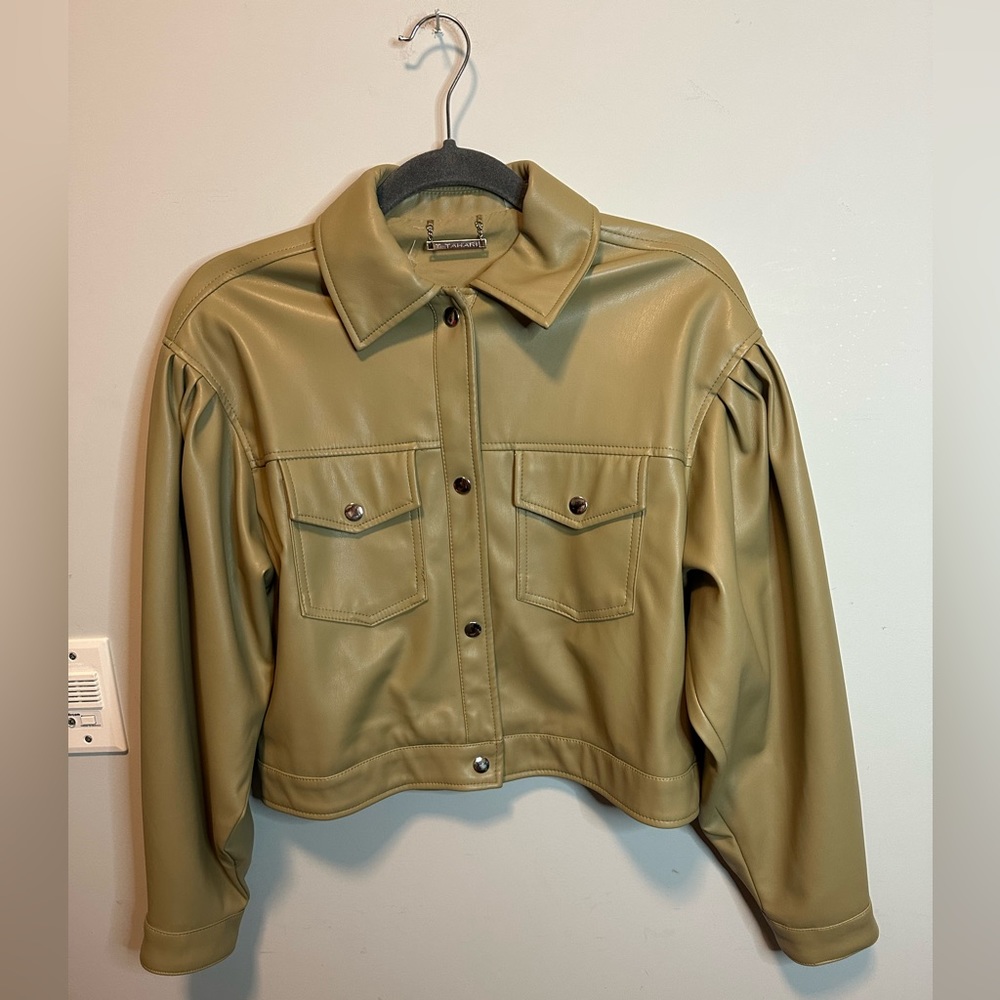 TAHARI FAUX LEATHER MOTO JACKET